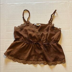 American Eagle-XS- Stylish Brown Lace Camisole, babydoll top with Tie Detail.
